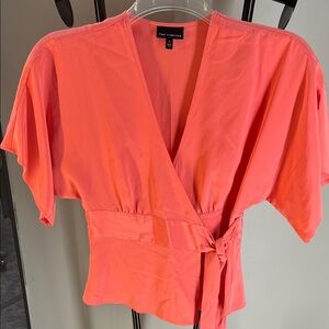 The Limited Coral Wrap Blouse with Waist Tie